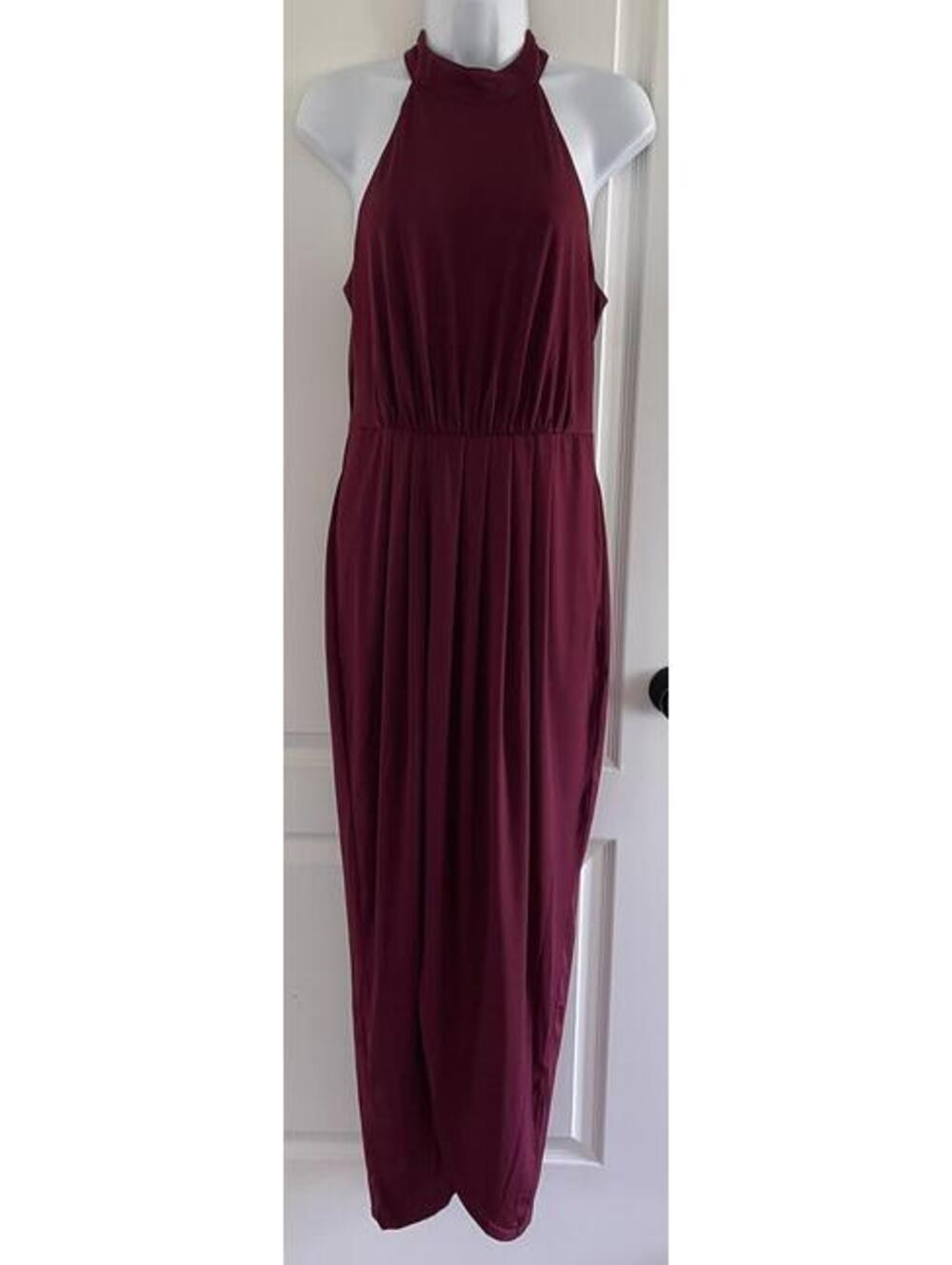 Sleeveless Burgundy Maxi Dress with High Neck